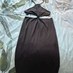 Brown cut out Halter Bodycon Dress